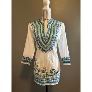 NWT Chico’s Turquoise Beauty Krysta Top 3/4 Sleeve Beaded Tunic Size 1